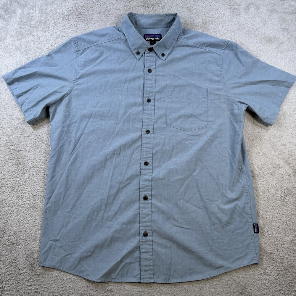 Patagonia Shirt Mens Large Blue Daily Short Sleeve Button Down Pocket Outdoor
